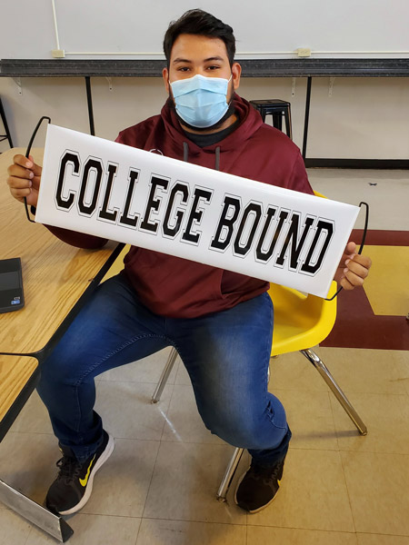 Gear Up Student with College Bound Banner