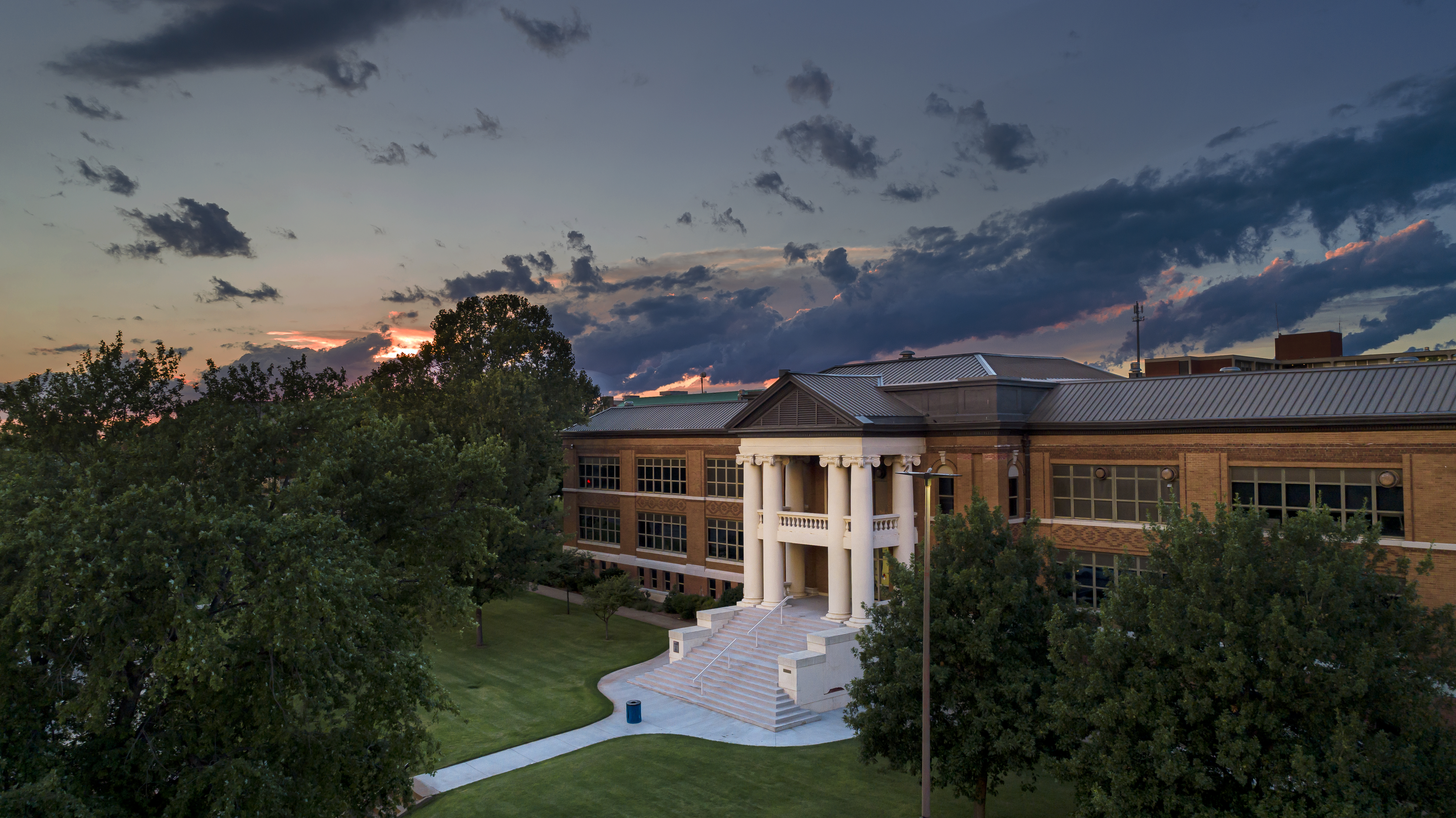 Old science building in sunset