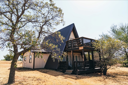 A frame cabin exterior.