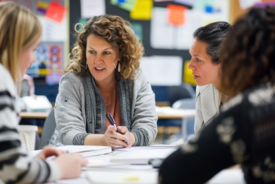 Group of teachers at desk.