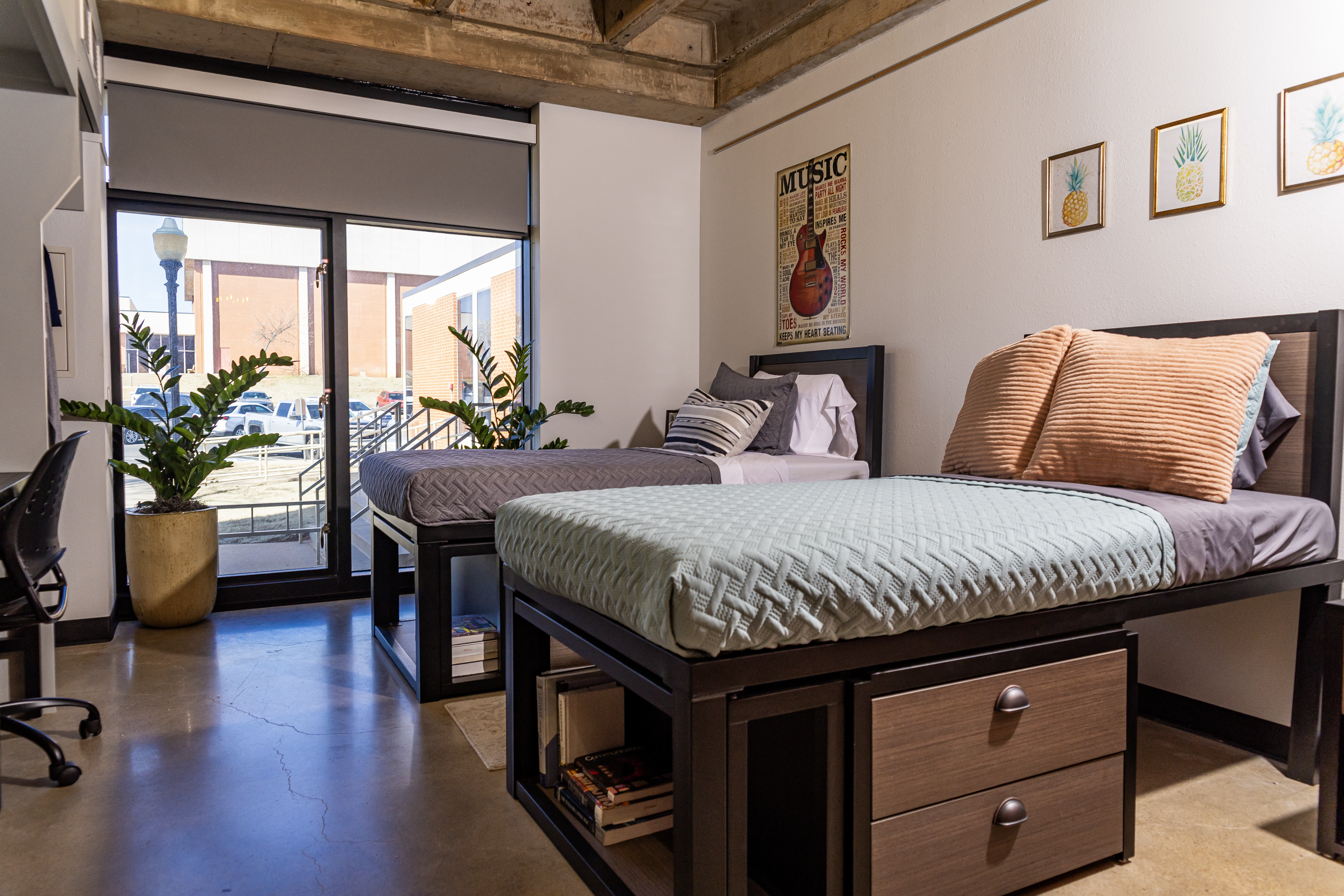 Room with two beds and other furnishings
